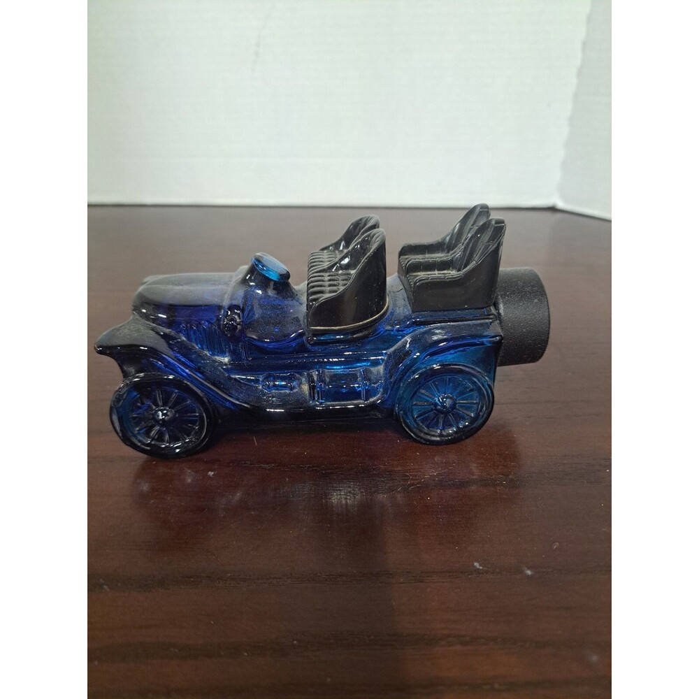 Vintage Blue Stanley Steamer Car Glass Avon Bottle - Empty
